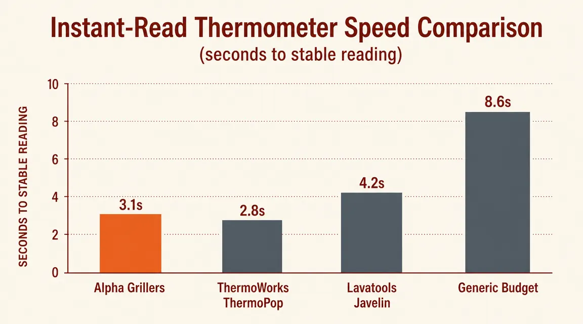 Side-by-side temperature accuracy chart comparing Alpha Grillers readings to known reference temperatures at 32F, 212F, and 165F