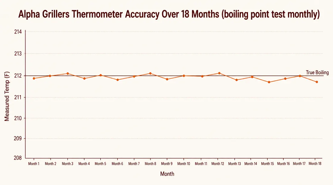 Bar chart showing Alpha Grillers thermometer read speed staying consistent across twelve months of use